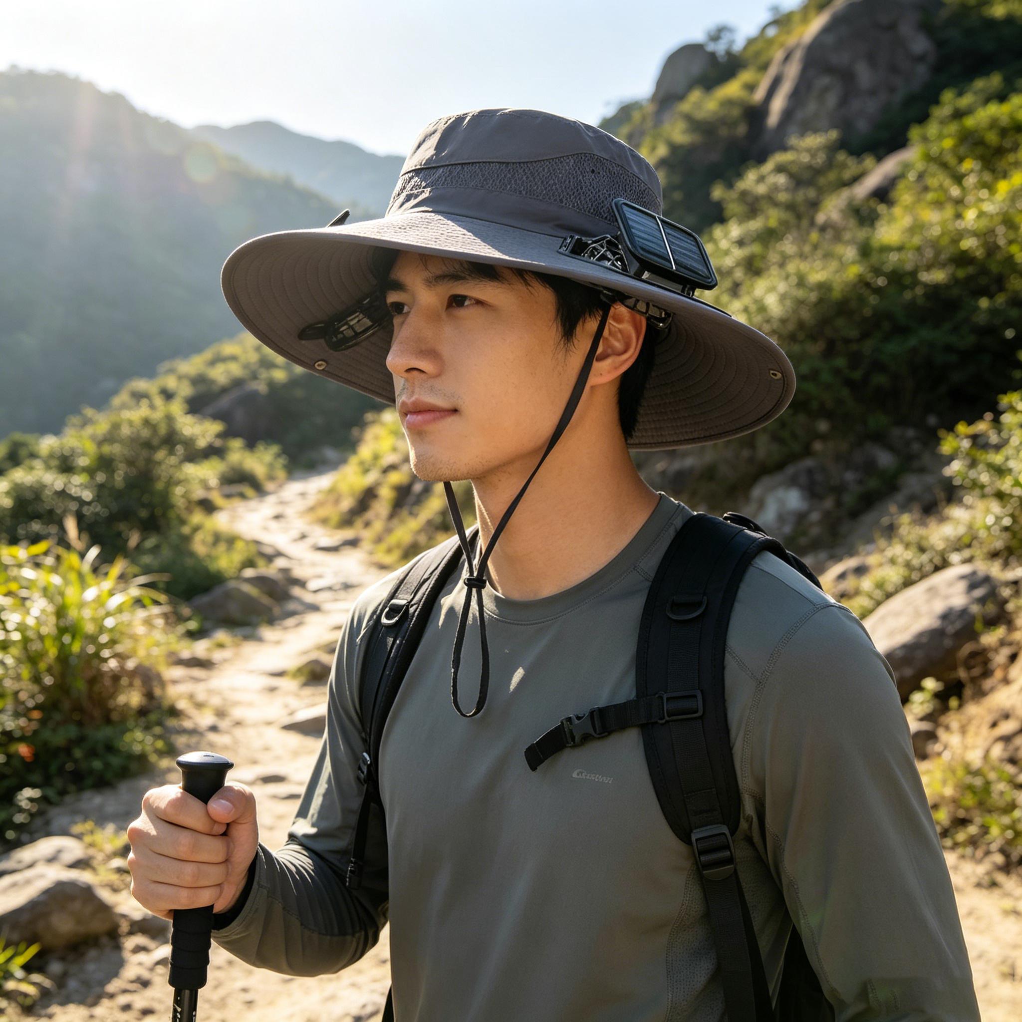 DX sport Solar fan hat Mens Wide Brim Solar Fan Hat Outdoor 50+Upf Protection Sun Hats With 2 Solar Fan Hiking Fishing Solar Powered Visor Cap Dropping