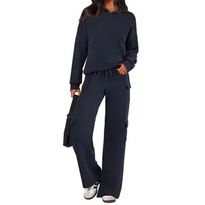 Women’s 2 Piece Lounge Set – Long Sleeve Pullover Top & Cargo Pants Tracksuit, Soft Stretch Matching Outfit for Travel, Errands & Daily Wear, Fall Cozy