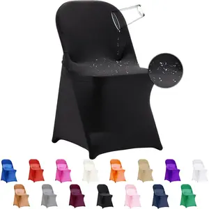 12 PCS Waterproof Stretch Spandex Folding Chair Covers, Dining Room Chair Slipcovers Protector for Wedding, Banquet,, Holidays, Celebration and Decoration(Black)
