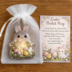 Easter Pocket Hug Card with Transparent Bunny, Inspirational Message, Perfect for Spring and New Beginnings, Great Gift for Valentine's Day