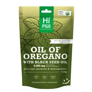 Hi Plus 2-in-1 Oil of Oregano + Black Seed Oil Softgels 6000mg | 4X Strength Carvacrol & Thymoquinone | Plant-Based, Non-GMO, Immune Support | 300 Softgels