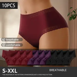 QUASTI 10 Pack High Waisted Sexy Lace Letter Waist Briefs, Sweet Breathable Lightweight Fit Hip Lifting Women's Panties, High Elastic Full Coverage Fashionable No Show Underwear, Soft Comfortable Confidence Affordable Seamless Underwear, S-XXL