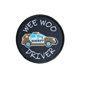 Wee woo driver sheriff suv driver funny 3" circle removable morale patch with hook and loop backing