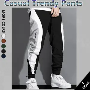 Men's Regular Fit  Splicing color Drawstring Waist Sweatpants, Casual Pocket Design Pants for Fall & Winter, fall outfit Men's Trousers for Daily Wear