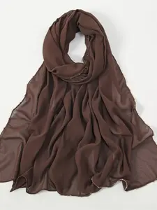 1pc textured pleated solid color long scarf, drapey chiffon Turban Hijab, fashionable and versatile, high-end decorative multi-purpose headscarf for daily outings