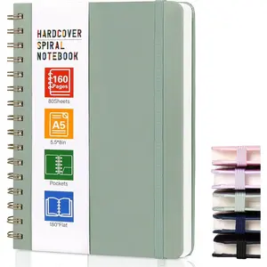 Spiral Notebook for Women, A5 Spiral Journal Notebooks, 160Pages Lined Hardcover Journaling for Work, 5.5 x 8in Journals for Writing, Light Green