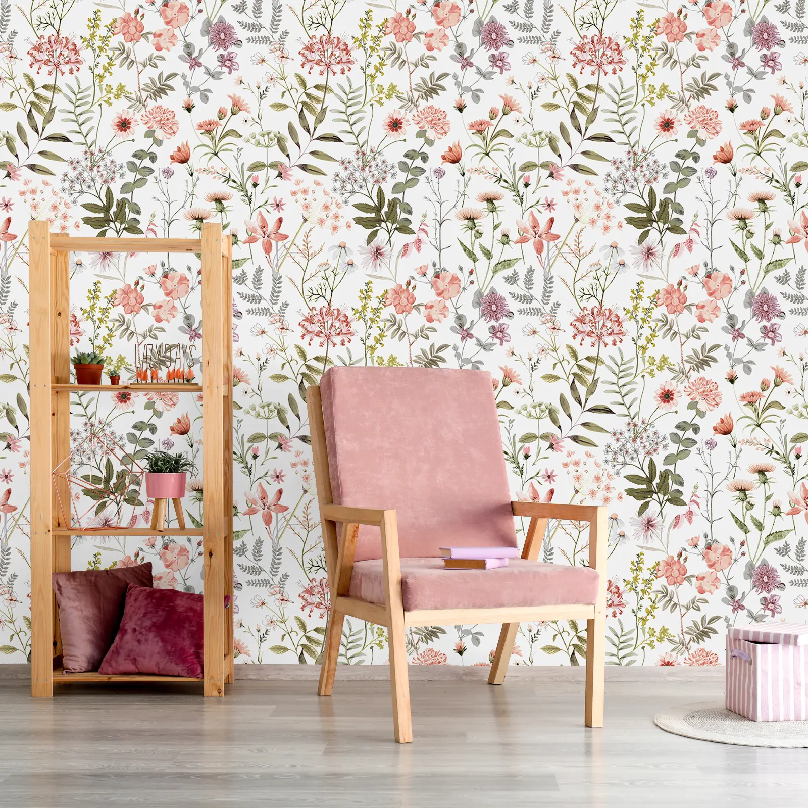 VEELIKE Renter-Friendly Vintage Blush Pink Floral Pattern Peel-and-Stick Wallpaper, 17.7'' x 118'' (45cm x 3m) Self-Adhesive Paper for Girls' Nursery, Walls, Cabinets, Bookshelves, Drawer Liners