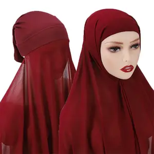 Women’s Islamic inner headscarf bonnet set with chiffon shawl and underscarf