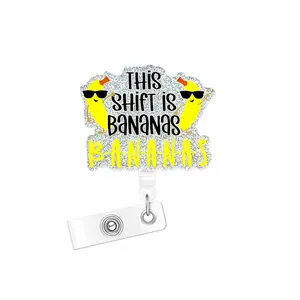 Funny Cartoon Acrylic Bling Retractable Badge Reel, 1/16pcs Belt Clip Retractable Name Badge Holder for Nurse Doctor Student Worker Volunteer, Identification Badges & Supplies, Badge Reels Retractable