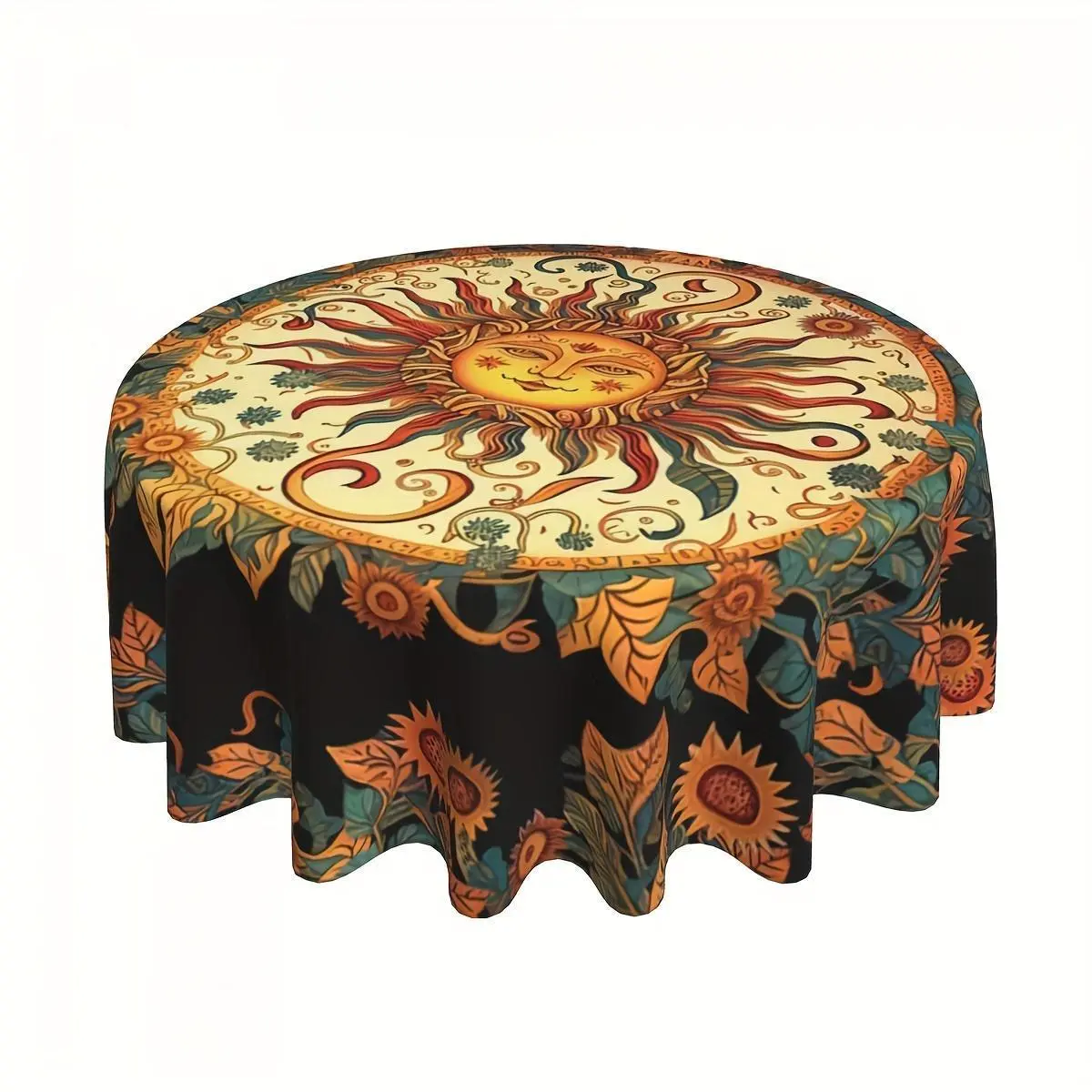EastJia Made in USA 1pc Polyester Round Graphic Tablecloth - Mandala Sunflower Design,WHIMCHOIT, Durable, Easy to Clean, Outdoor Patio Picnic Table Cover, Ideal for Parties, Room Decor summerwins