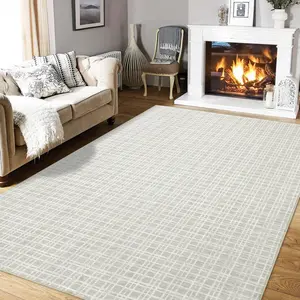 Garvee Large 10x13 Bedroom Rug - Machine Washable, Non-Slip, Stain Resistant Modern Plaid Area Rug for Living Room, Office, Dining Room, Kids Room in Light Grey