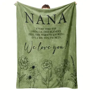 1PC Soft Flannel Flannel Throw Blanket for Nana, Contemporary Knitted Warm Hug-Themed Blanket with Digital Floral Print, All-Season Multipurpose Grandmother Gift from Grandchildren, Machine Washable, Polyester - Ideal for Adults-280GSM