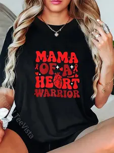 100% Cotton Unisex Mama Of A Heart Warrior CHD Awareness Heart Disease Groovy T-Shirt