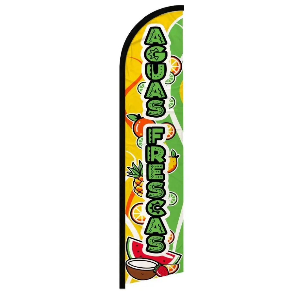 Windproof Curved Shape Customizable Aguas Frescas Banner Flag - Easy Install Party Backdrop Decoration, Outdoor Home Festive Event Decor, Outdoor Decor