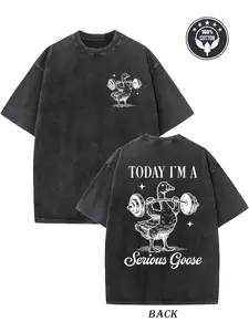 Men'S Today I Am Serious Goose Pattern T-Shirt | Heavyweight 230gsm 100% Loose Retro Washed T-Shirt with Double-Sided Print, Drop Shoulder Design, Ribbed Collar, Perfect for Casual Streetwear and New Year'S Gif