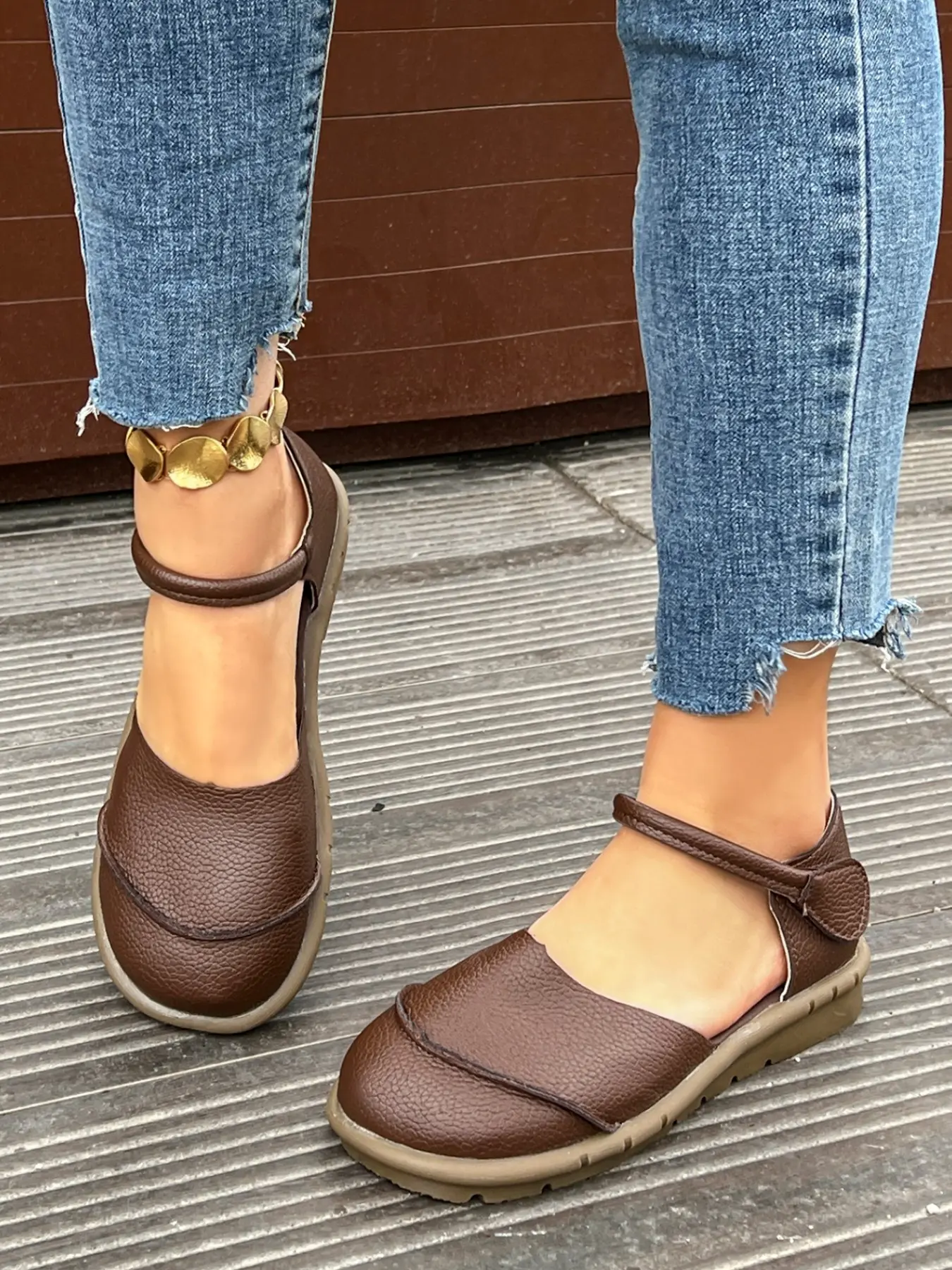 Women's Breathable Sandals, Classic Sandal, Adjustable Velcro Anklet, Summer Beach Walk Casual Flat Shoes, PU Leather, Rubber Sole, Daily Wear