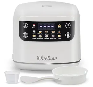 Bluebow Digital Rice Cooker, 6-Cup/2.1QT Small Rice Maker, 10 Presets, 24-Hour Delay Timer & Keep Warm, Non-Stick Inner Pot, White
