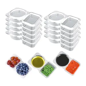 Clear Double Compartment Condiment Container, 10pcs Reusable Snack Container with Lid, Food Storage Container for Snacks Dips Takeout Travel and Outdoor Camping, Kitchen