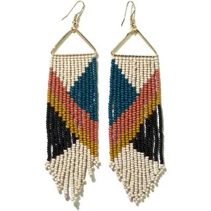 Beaded Earrings for Women Dangling, Emilie Seed Bead Long Fringe Statement Boho Earrings,    for the Modern Bohemian, 4.5-Inch