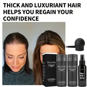 SILLKVA 4PCS Hair Building Fiber Kit – 2×27.5g Hair Fibers with Holding Spray & Precision Applicator, Instant Fuller Hairline Coverage, Waterproof & Sweatproof for Men & Women Lightweight