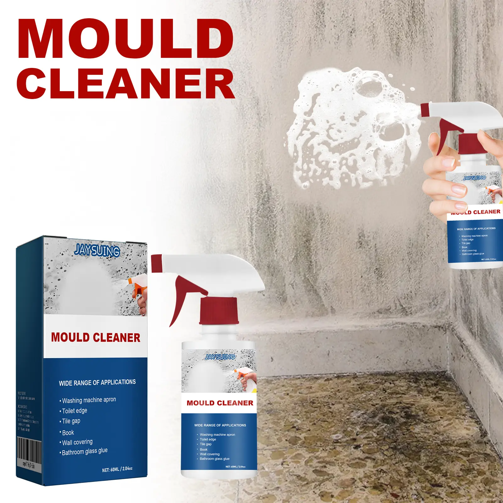 Power Foam Bathroom Cleaner Spray Stain Remover for Tiles Grout and Surfaces Safe on Finishes Eliminates Soap Scum Limescale and Odors Household Wall Multi Functional Cleaner