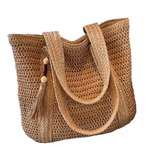 Fashionable Versatile Tote Bag, Beach Vacation Bag  Lightweight Elegant Design Straw Woven Boho Style Shoulder Bag Handbag Large Capacity Summer Straw Beach Bag with Tassel Pendant Woman Purse Suitable for Women, College Students, Teenagers