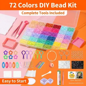 72 Color DIY Melty Fuse Perler Beads Complete Set with All Matching Tools, Parent-Child Interactive Handmade Craft, Educational Puzzle Game Gift for Kids Boys Girls