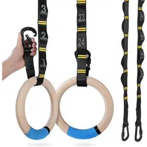Wooden Gymnastics Rings Set with 8.5ft Numbered Daisy Chains and Quick Carabiners 32mm Thick Wood Gym Rings 1500lbs for Full-Body Workout at Home on Crossfit Calisthenics Strength Training