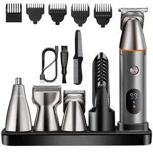 5 in 1 Men's Professional Hair Clipper, Waterproof T-shaped Blade Clipper, Cordless Beauty Set, Nose and Body Hair Clipper, Hair Clipper Set