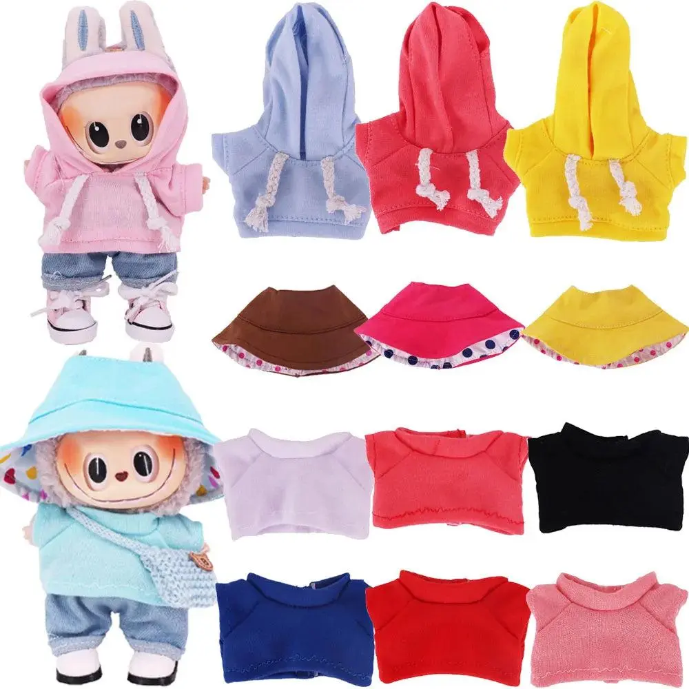 17Cm Mini Doll'S Clothes Outfit Accessories for Labubu Doll Pop Solid Color Hoodie Short T-Shirt Hat Bag Clothing Gift,Girl Toy
