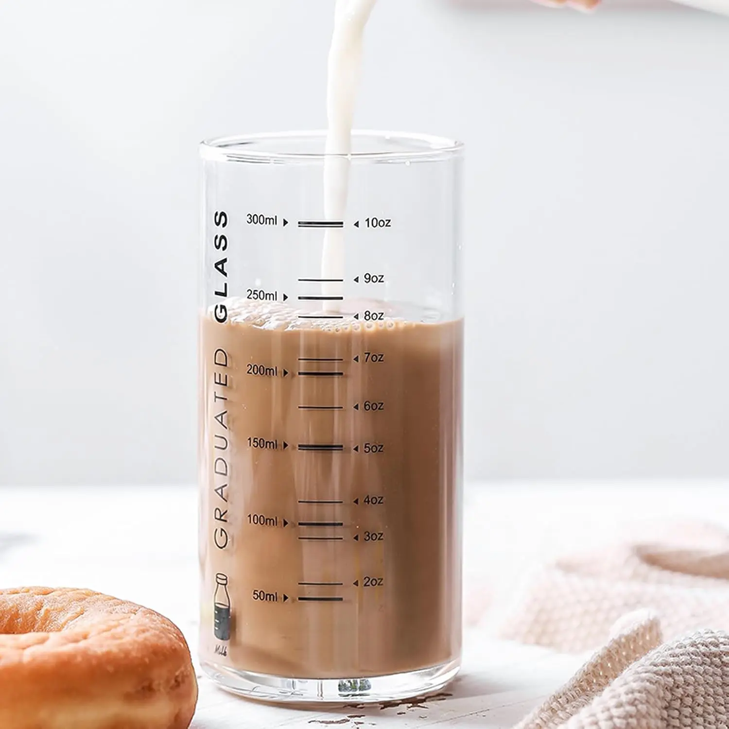 10 Oz Glass Measuring Cup for Milk, Juice, Coffee, Ice Cream, , Beginners,