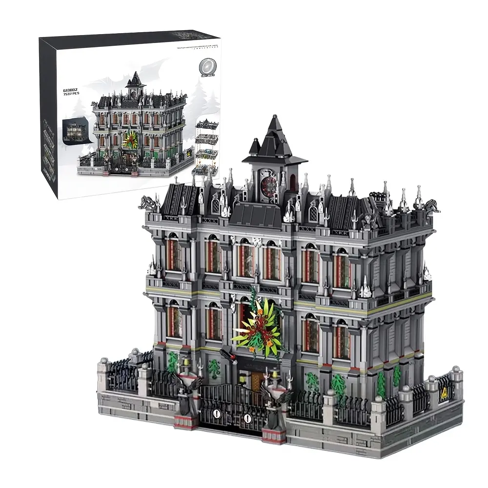 Arkham Asylum Lunatic Hospital Building Block Set 7499pcs with Lights Classic Architectural Model Kit for Enthusiasts Stunning Halloween Gift Original Color Box Included