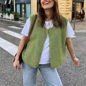 Women's Fleece Vest Sleeveless V-Neck Snap-Button Front Jacket Cardigan Winter Warm Outerwear Basic Everyday