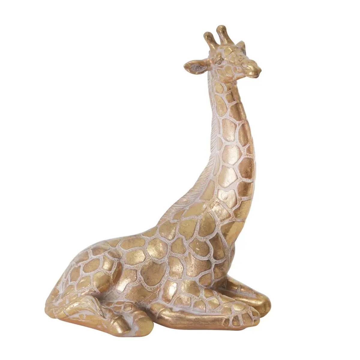 212 MAIN 10 in. Polyresin Sitting Giraffe Figurine - Gold Motif Ornament, Whimsical Home Decor Accent Piece