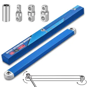 Offset Extension Wrench,Upgraded Impact Ready Extension Wrench Set,with 4pcs 1/2'',1/4'' and 3/8'' Square Drive Adapters,15'' Socket Wrench Tool