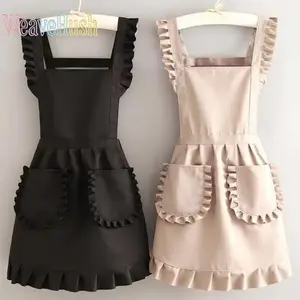 Fashion Korean Style Princess Apron, Waterproof Canvas Kitchen Apron with Large Pockets, Durable Thick Polyester Waist Apron, Cute Sweet Simple Design, Ideal for Cooking, Baking, Gardening, Cafe Work & Daily Household Use