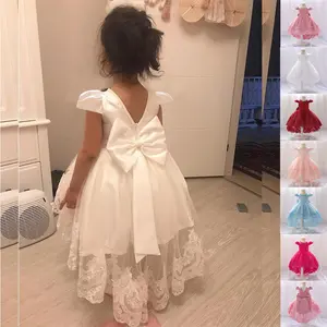 0-6Y Kids Clothes Bow White Flower Girls Beading Frock 2101 Ball Gown Embroidered Pageant Children Elegant Princess Prom Host Formal Evening Party Cocktail Dress