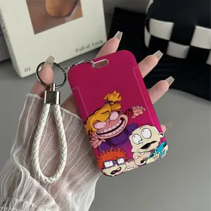 Rugrats Mania Pattern Design Plastic Id Card Holder With Lanyard for Doctors, Nurses, Students-Bus Card Case, Campus Card Protector Perfect Halloween Christmas Gift