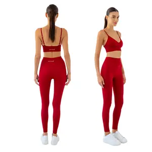 LUVAÉ Women’s Seamless Sport Leggings& Bra Set – Red, Yellow, Blue (XS-S-M-L)
