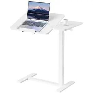 Adjustable Bedside Table with Wheels, Mobile Standing Rolling Laptop Table, Bedside Computer Workstation with Tilting Desk Height Tray