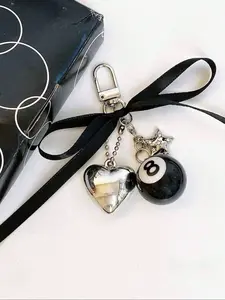 No. 8 Ball Theme Bag Charm, Bow Pendant, Heart-Shaped Accessory, Women's Purse or Keychain, Fashion Bag Charms, Back-To-School Gift, Birthday Present