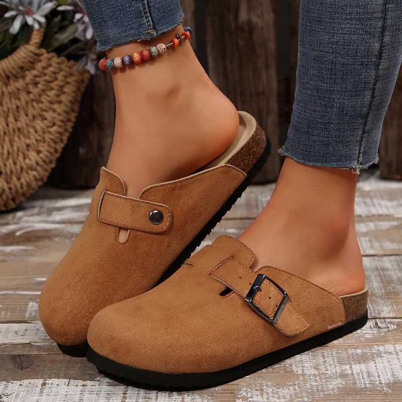 Women's Sandals Round Toe Slippers Cork Footbed Slide Clogs With Adjustable Buckle Slip on Mules Potato Shoes Springfresh