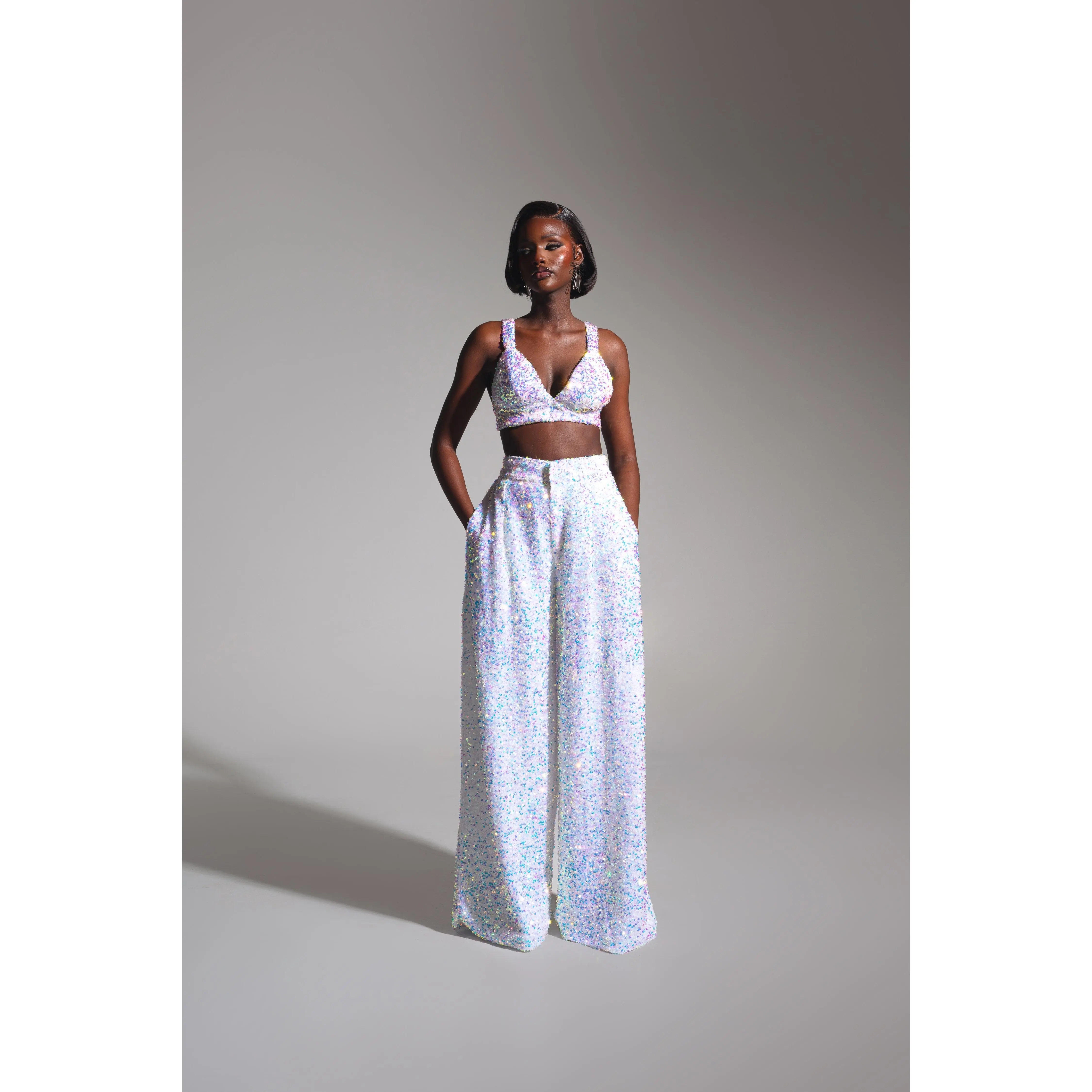 LIZA Sequin Pants in PEARL