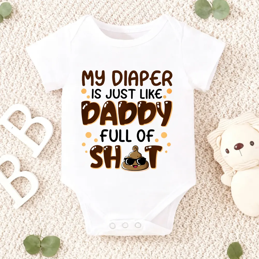 Newborn Baby Round Neck Bodysuit with Funny Daddy Poo Emoji Print, Breathable 100% Cotton Unisex Onesie with Snap Closure, Perfect for Gifting, Toddler Onesies, Breathable Cotton, Daddy's Bestie Slogan Unisex Bodysuits & One-Pieces