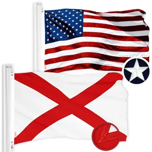 G128 Combo Pack: American USA Flag 3x5 Ft & Alabama AL  3x5 Ft | Both ToughWeave Series Embroidered 300D Polyester, Embroidered Design, Indoor/Outdoor, Brass Grommets