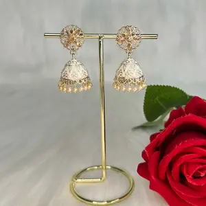 Desi Elegant Floral Meena Kari Jhumki Earrings with Intricate Design and Pearl Accents for Festive Wear