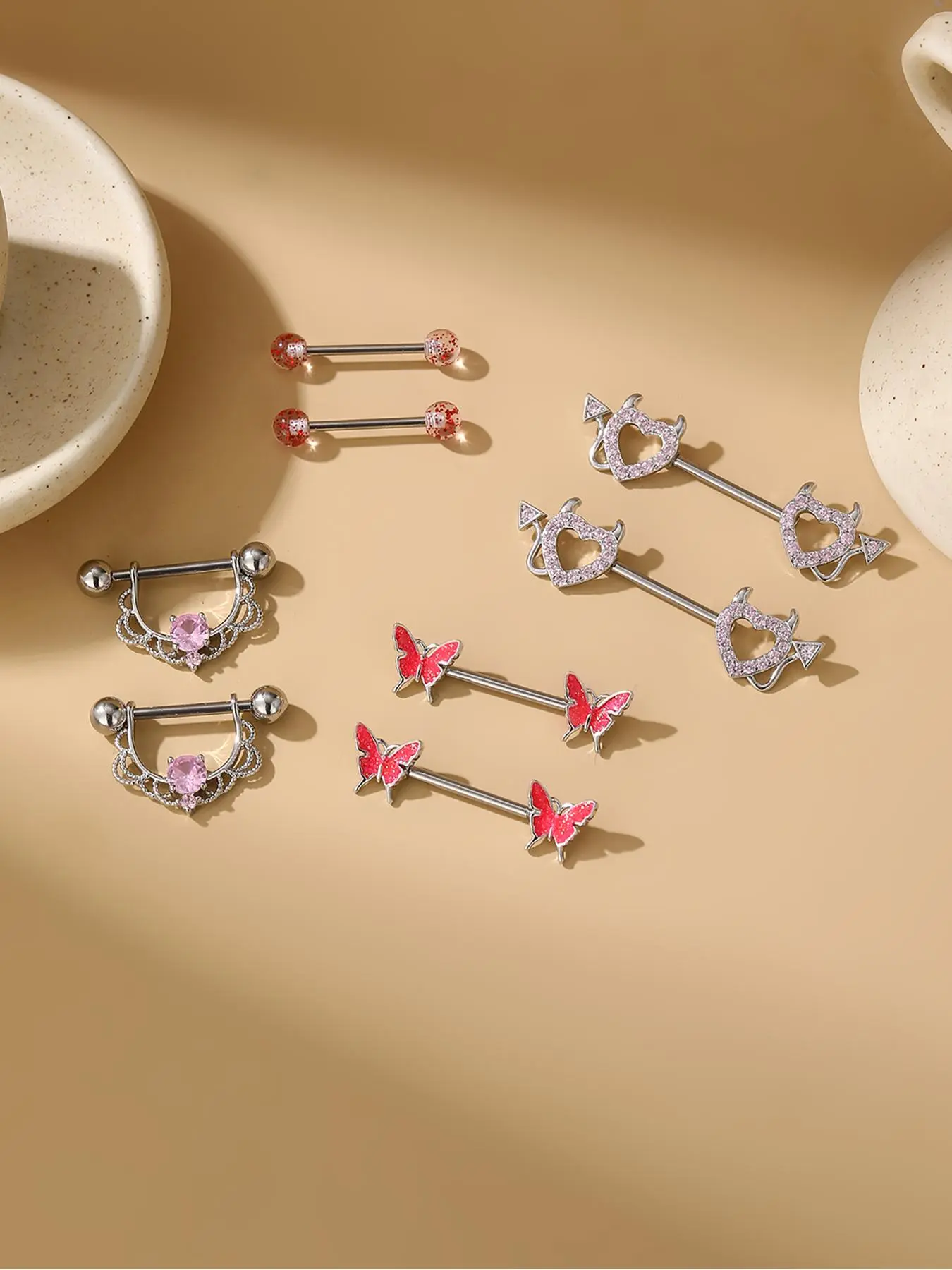 Women's Cute Butterfly & Heart Design Nipple Ring, Fashion Body Piercing Jewelry for Party, Daily Clothing Decor, Trendy All-match & Exquisite Sparkling Zircon Inlay Cubic Zirconia Jewelry for Gift