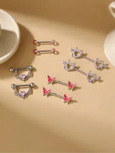 Women's Cute Butterfly & Heart Design Nipple Ring, Fashion Body Piercing Jewelry for Party, Daily Clothing Decor, Trendy All-match & Exquisite Sparkling Zircon Inlay Cubic Zirconia Jewelry for Gift