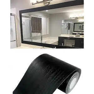 10M Black Wood Grain Self Adhesive Wallpaper – Waterproof PVC Border Tile Sticker for Kitchen & Bathroom Wall Decor