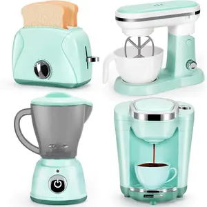 Play Kitchen Appliances Toy Set with Coffee Maker, Mixer, Toaster, Blender, Kids Kitchen Playset Accessories with Sound & Light, Birthday Gifts for Girls Ages 3-8